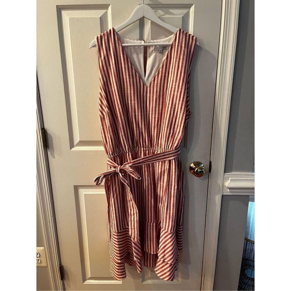 Julia Jordan Red & White Striped Sleeveless Tie Belted Tiered Dress sz 24W NWOT - Picture 1 of 8